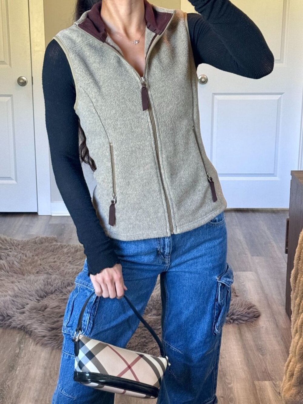 Vintage 90s Patagonia Synchilla Fleece Vest Womens M Tan Brown Gorpcore Hiking - Picture 3 of 11